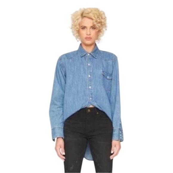 NWT Free People x Sandrine Rose Pearl Snap Denim Shirt - Picture 1 of 7